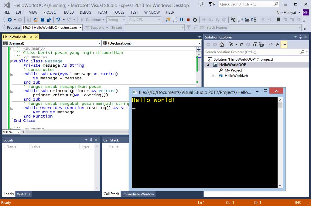 Hello World Versi OOP Menggunakan VB.net