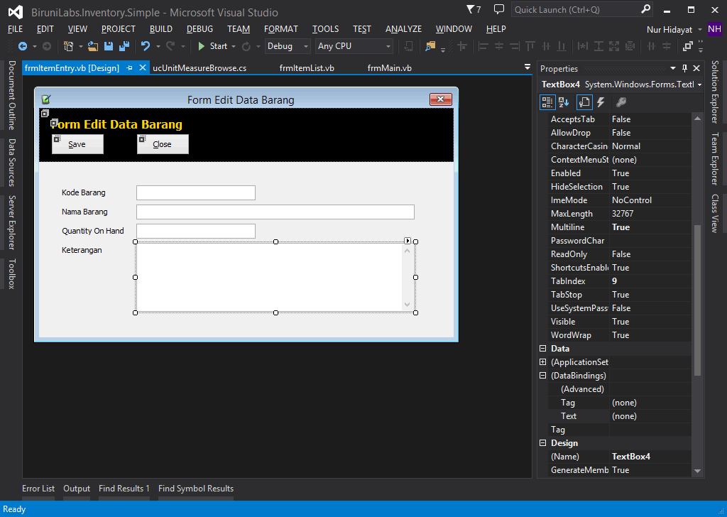 Aplikasi Inventory Sederhana Desain User Interface Visual Inheritance BiruniLabs