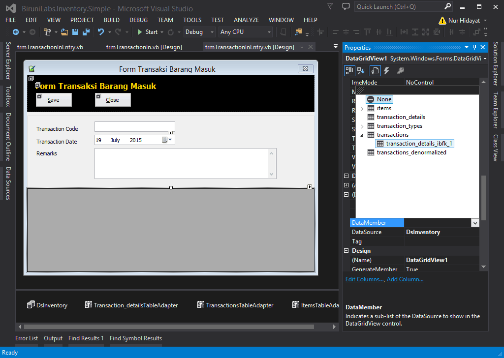 Desain Form Entri Transaksi Barang Masuk User Inteface Design