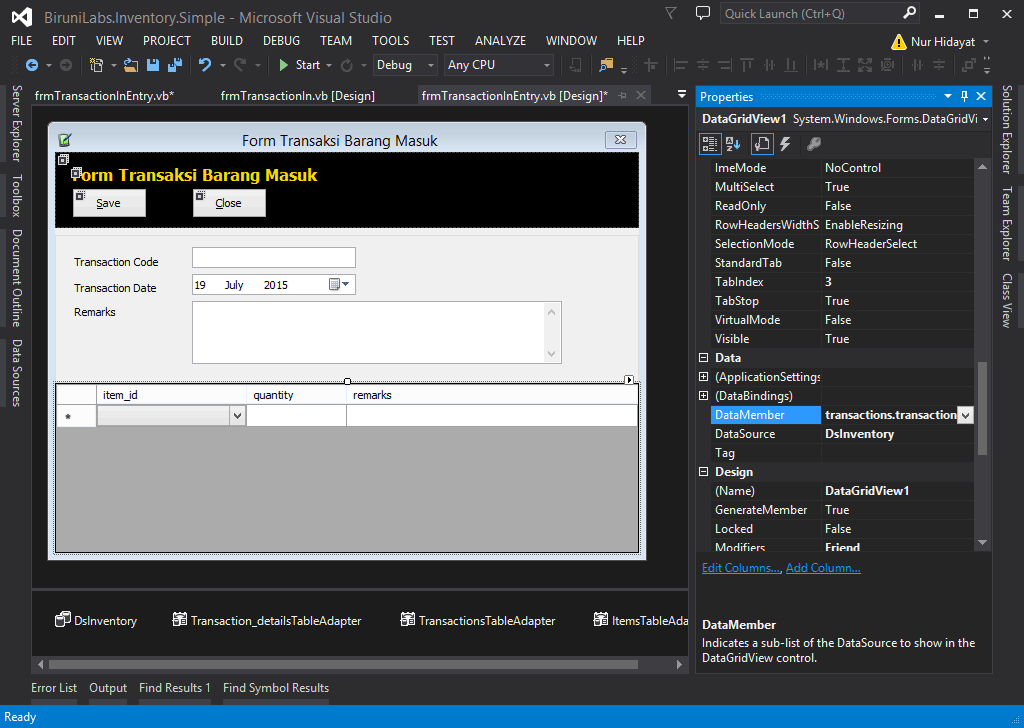 Desain Form Entri Transaksi Barang Masuk User Inteface Design