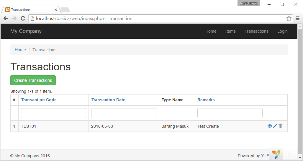 Sistem Inventory atau Aplikasi Persediaan Barang Menggunakan Yii Yii2 PHP GridView Transaksi tanpa Filter Dropdown