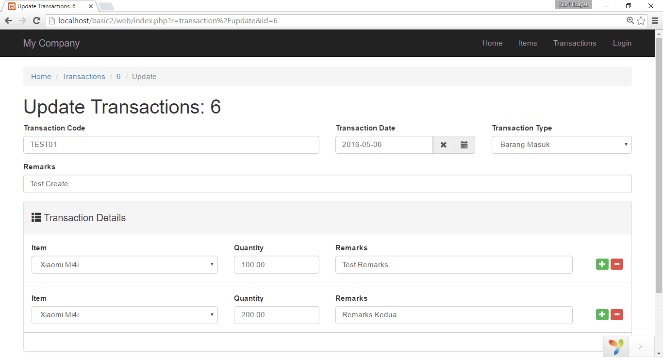 Sistem Inventory atau Aplikasi Persediaan Barang Menggunakan Yii Yii2 Form Transaksi Barang Dynamic-Form