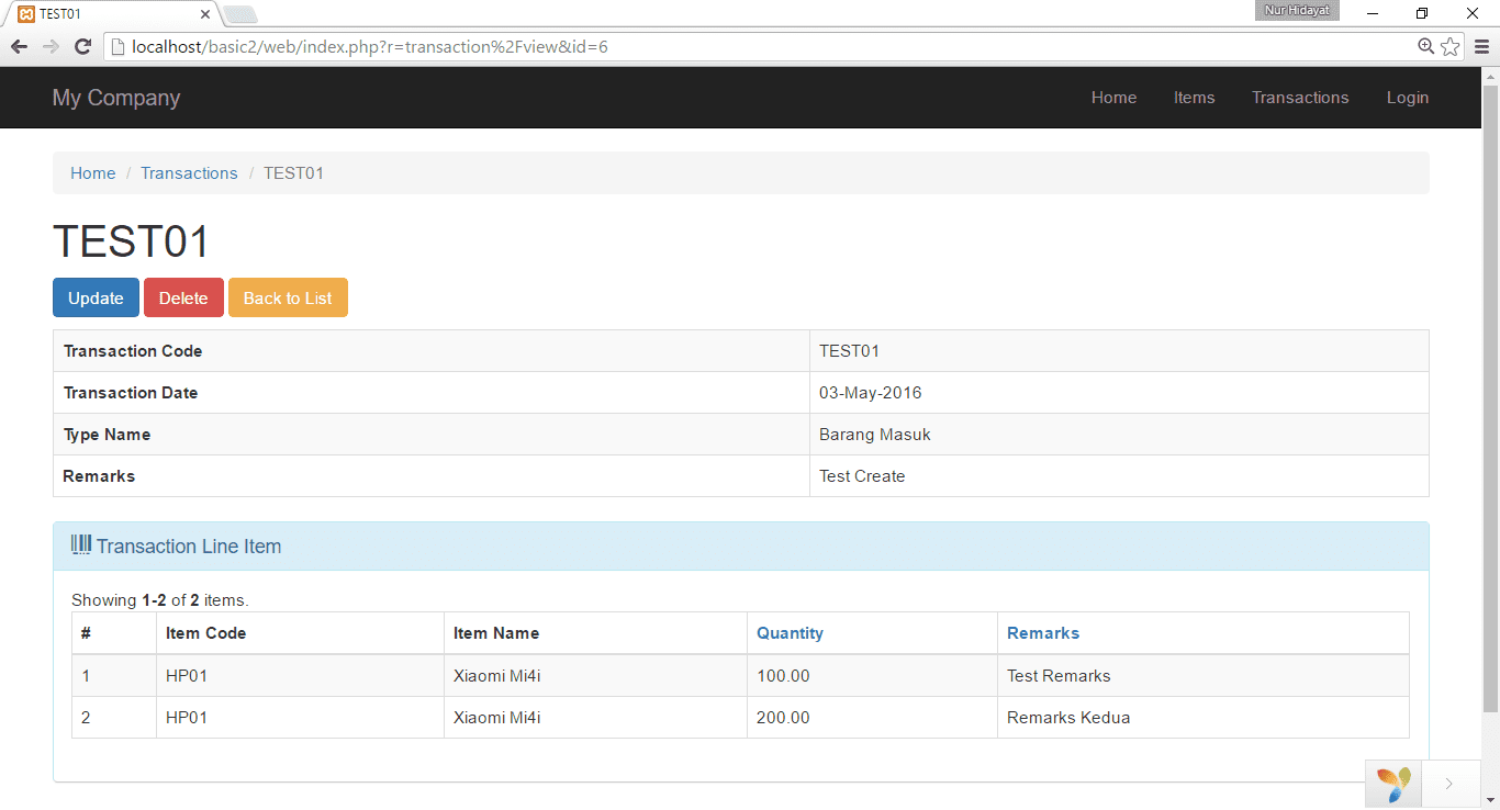 Sistem Inventory atau Aplikasi Persediaan Barang Menggunakan Yii Yii2 PHP View Transaction