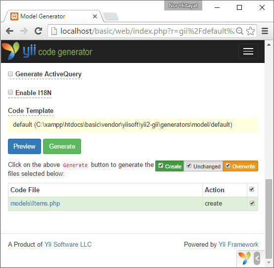 Aplikasi Persediaan Barang (Sistem Inventory) Menggunakan Yii2 Gii models generator