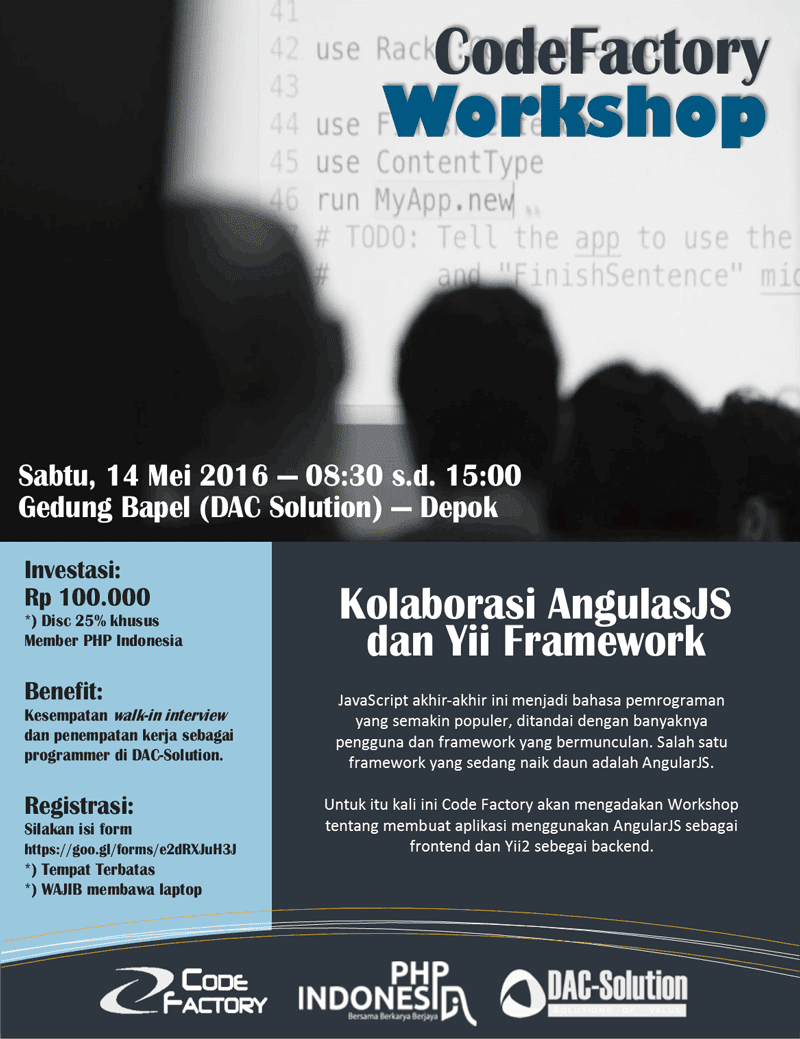 Code Factory Workshop (Batch #05) - Kolaborasi AngulasJS dan Yii Framework