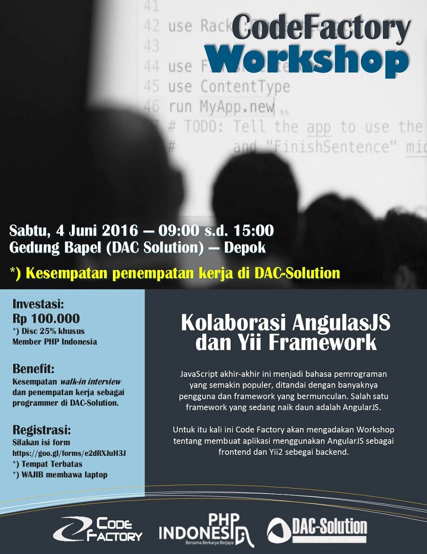 Code Factory Workshop (Batch #06) - Kolaborasi AngulasJS dan Yii Framework